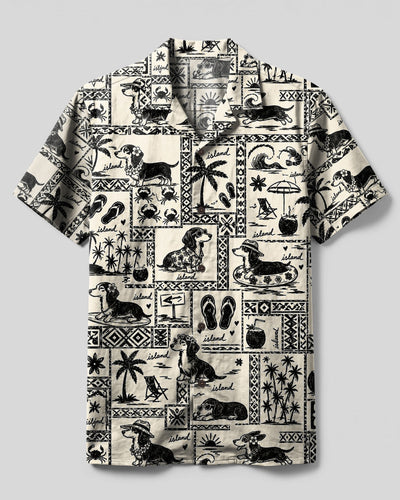 DACHSHUND ISLAND SKETCH PATCHWORK DOG CAMP SHIRT - TLTW2807265