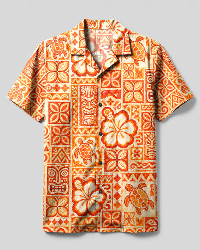 VIBRANT TIKI TURTLE PATCHWORK CAMP SHIRT - TLHG0508265