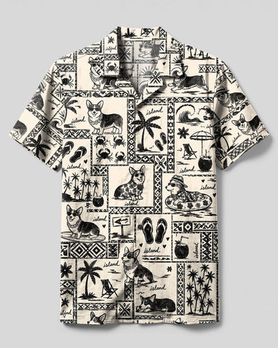 CORGI DOG ISLAND SKETCH PATCHWORK CAMP SHIRT - TLTW2008268
