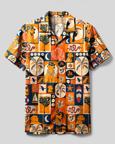 TROPICAL RETRO LABRADOR DOG PATCHWORK CAMP SHIRT  - TLHG1808261