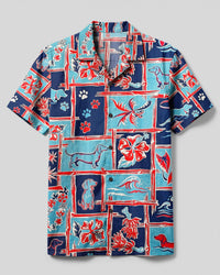 OCEAN BLUE DACHSHUND ADVENTURE PATCHWORK CAMP SHIRT - TYLN2508261
