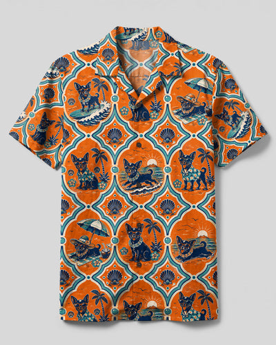 RETRO BEACH CHIHUAHUA DOG PATCHWORK CAMP SHIRT - TLTW2808262