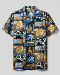 VINTAGE BEACH PITBULL DOG COLLAGE CAMP SHIRT - TLTW1808262