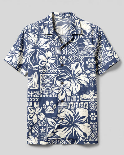 TRIBAL CORGI PATCHWORK GRID CAMP SHIRT  - TYLN2109261