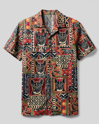 RETRO FRENCH BULLDOG MOSAIC CAMP SHIRT - TYLN1808261