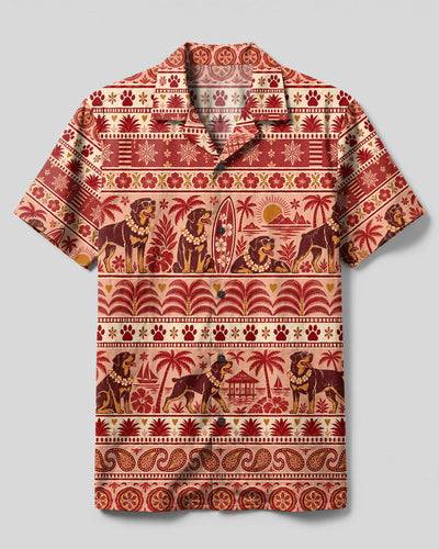 ROTTWEILER DOG TROPICAL FOLK STRIPE CAMP SHIRT  - TLTW1609265