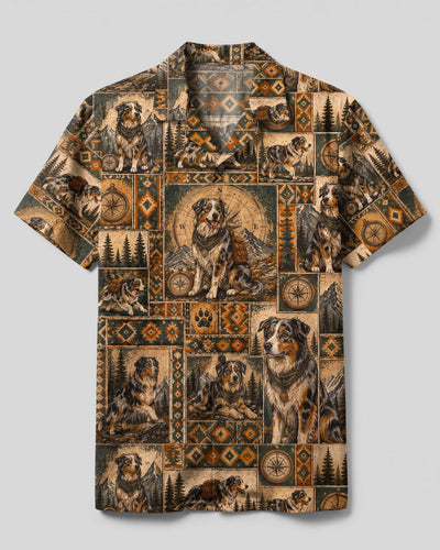 VINTAGE COMPASS AUSTRALIAN SHEPHERD DOG PATCHWORK CAMP SHIRT - TLTW2608268