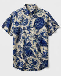 SEA TURTLE AND BLUE WAVES ART BUTTON-DOWN COLLAR SHIRT   - TLTW1606262