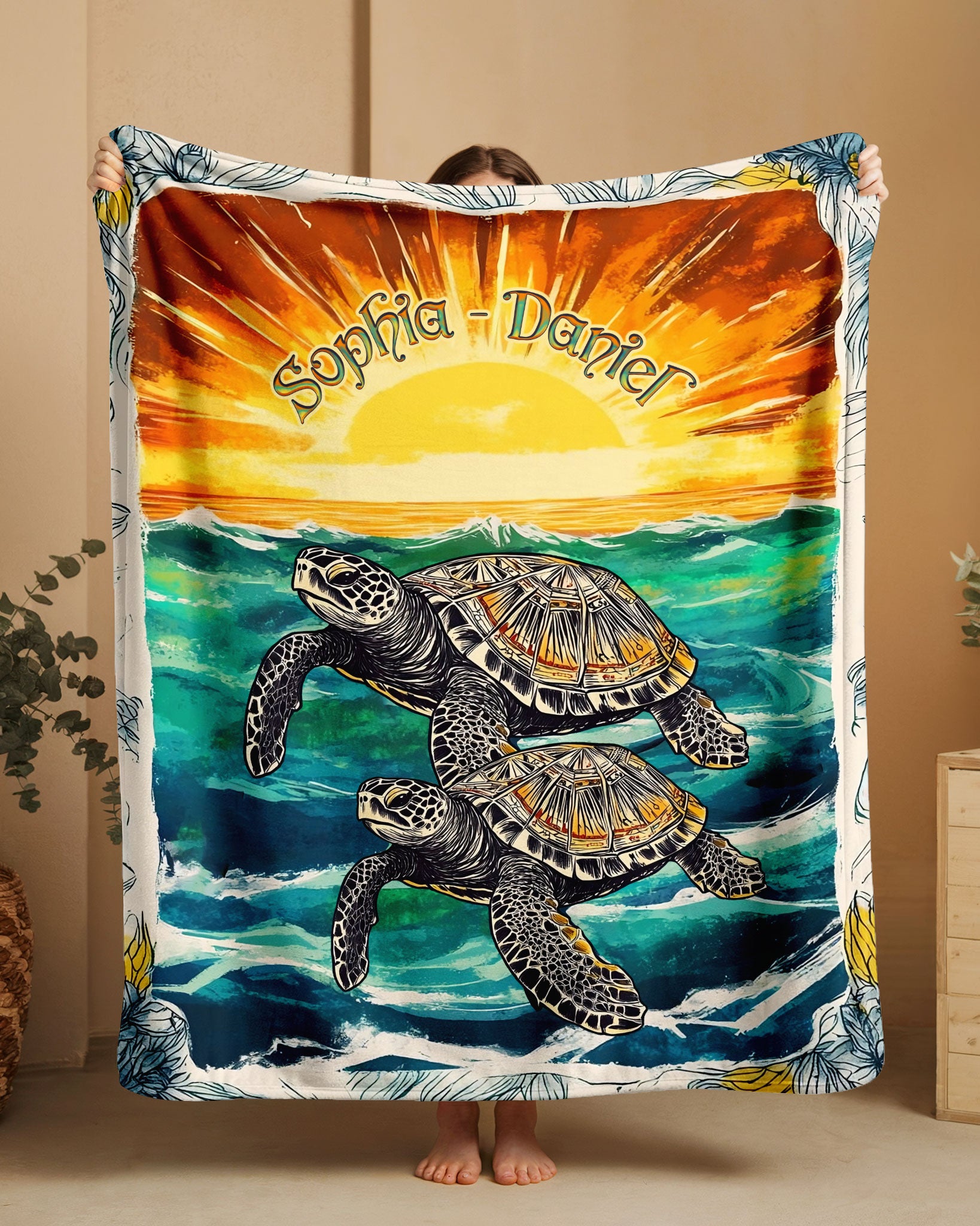 PERSONALIZED COUPLE TURTLE FLEECE BLANKET    - TLNO1402253