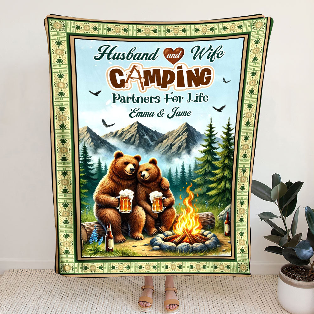 PERSONALIZED HUSBAND AND WIFE CAMPING FLEECE BLANKET - YHHG1301254