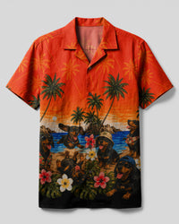 DACHSHUND DOG TROPICAL SUNSET CAMP SHIRT   - TLNT1606261