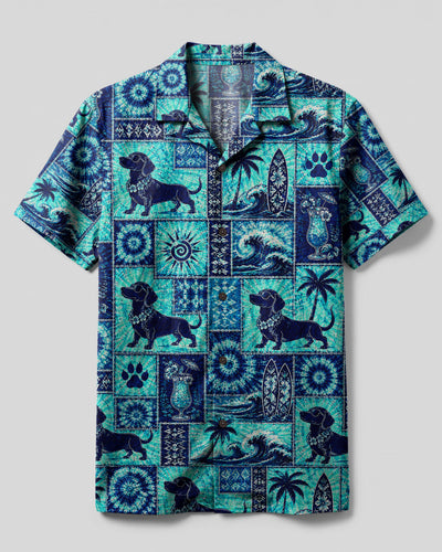 DACHSHUND DOG ISLAND PATCHWORK CAMP SHIRT - TLNO1507262