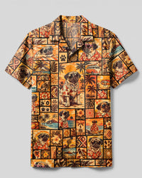 ALOHA BEACH PUG DOG PATCHWORK CAMP SHIRT - TYPQ29092610