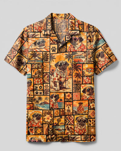 ALOHA BEACH PUG DOG PATCHWORK CAMP SHIRT - TYPQ29092610