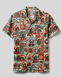 CHRISTMAS SANTA DACHSHUND DOG PATCHWORK CAMP SHIRT - TYPQ0110263