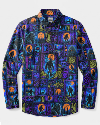 CRYPTID BIGFOOT PATCHWORK LONG SLEEVE BUTTON-DOWN SHIRT - TYPQ2509263