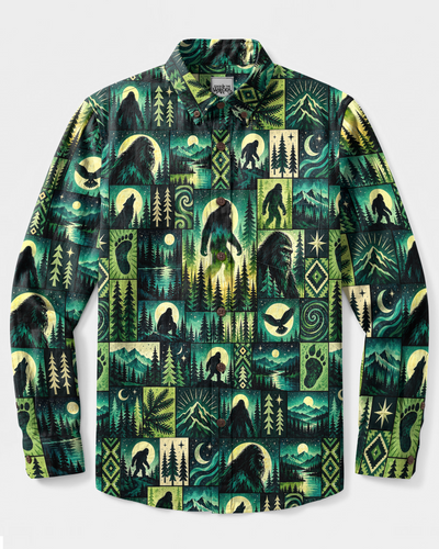 BIGFOOT WILDERNESS PATCHWORK LONG SLEEVE BUTTON-DOWN SHIRT - TYPQ0810263