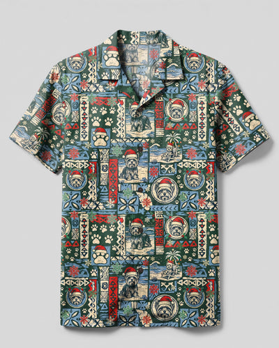 SANTA YORKIE TERRIER DOG PATCHWORK CHRISTMAS CAMP SHIRT - TYPQ1310264