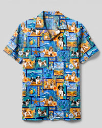 SHIH TZU DOG BEACH PARADISE PATCHWORK CAMP SHIRT - TYPQ21082610