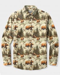 WILDERNESS BEAR AND PINES ART LONG SLEEVE BUTTON-DOWN SHIRT - TYPQ2408266