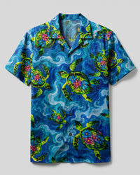 SEA TURTLE FLORAL IN WAVES CAMP SHIRT - TLHN2206262
