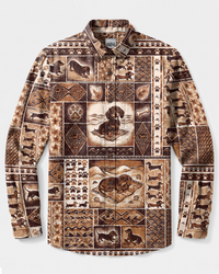 BEACH DACHSHUND PATCHWORK GRID LONG SLEEVE BUTTON-DOWN SHIRT - TYPQ1809263