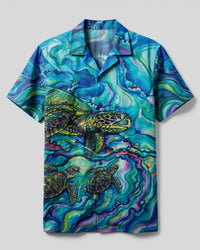 THREE SEA TURTLES FOLLOWING THE TIDE  CAMP SHIRT  - TLHG1606263