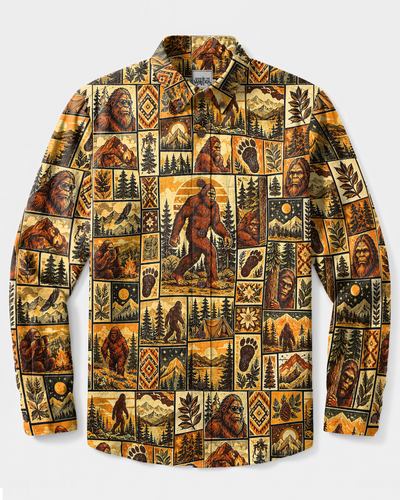 BIGFOOT ADVENTURE PATCHWORK LONG SLEEVE BUTTON-DOWN SHIRT - TYPQ0910264