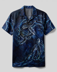 SEA TURTLE IN WAVES UNDERSEA CAMP SHIRT    - TLHG1706264