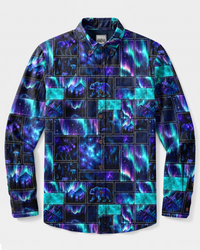 WHISPERS OF THE AURORA PATCHWORK LONG SLEEVE BUTTON-DOWN SHIRT - TYPQ2408269