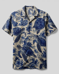 SEA TURTLE AND BLUE WAVES ART CAMP SHIRT   - TLTW1606261