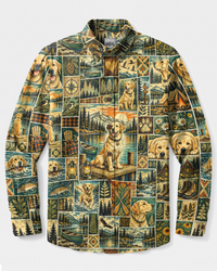 LAKE LABRADOR DOG PATCHWORK LONG SLEEVE BUTTON-DOWN SHIRT - TYPQ18092610