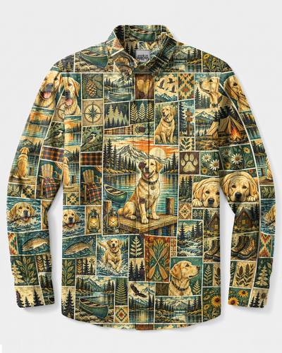 LAKE LABRADOR DOG PATCHWORK LONG SLEEVE BUTTON-DOWN SHIRT - TYPQ18092610