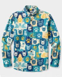 SEASIDE FRENCHIE PATCHWORK DOG LONG SLEEVE BUTTON-DOWN SHIRT - TYPQ2508262