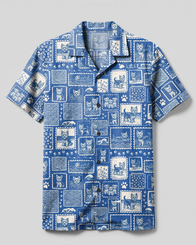 OCEAN YORKIE TERRIER DOG PATCHWORK CAMP SHIRT - TYPQ2909263