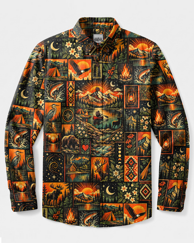 WILDERNESS ADVENTURE PATCHWORK LONG SLEEVE BUTTON-DOWN SHIRT - TYPQ0110265