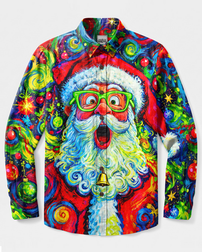 FUNNY SANTA CHRISTMAS LONG SLEEVE BUTTON-DOWN SHIRT - TYPQ2310264
