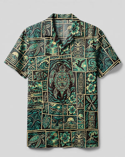 PARADISE TURTLE PATCHWORK CAMP SHIRT - TYPQ2209265