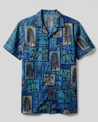 TROPICAL SEA TURTLE TRIBAL PATCHWORK CAMP SHIRT  - TLTW1507264