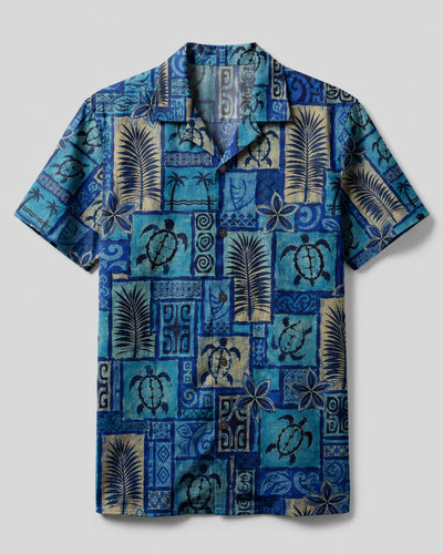 TROPICAL SEA TURTLE TRIBAL PATCHWORK CAMP SHIRT  - TLTW1507264