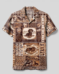 BEACH DACHSHUND PATCHWORK GRID CAMP SHIRT - TYPQ1809264