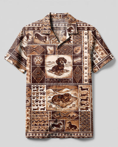BEACH DACHSHUND PATCHWORK GRID CAMP SHIRT - TYPQ1809264
