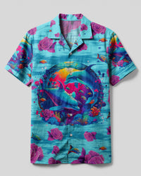 SMELL THE SEA FEEL THE BREEZE DOLPHIN CAMP SHIRT - TLNT0809236
