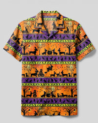 HALLOWEEN WIENER DOG WITCH FLYING BROOM PATCHWORK CAMP SHIRT - TYPQ0409264