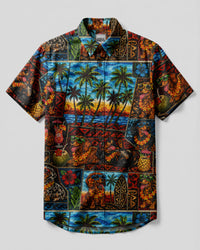 TROPICAL DACHSHUND DOG PATCHWORK BUTTON-DOWN COLLAR SHIRT  - TLNT0807262