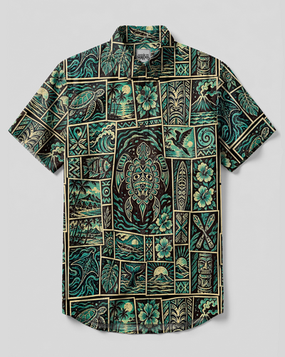 PARADISE TURTLE PATCHWORK BUTTON-DOWN COLLAR SHIRT - TYPQ2209263