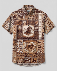 BEACH DACHSHUND PATCHWORK GRID BUTTON-DOWN COLLAR SHIRT - TYPQ1809262