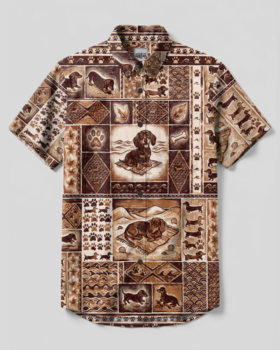 BEACH DACHSHUND PATCHWORK GRID BUTTON-DOWN COLLAR SHIRT - TYPQ1809262