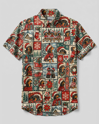 CHRISTMAS SANTA DACHSHUND DOG PATCHWORK BUTTON-DOWN COLLAR SHIRT - TYPQ0110261