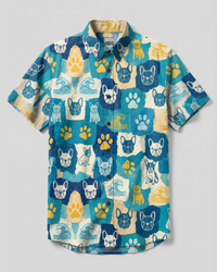SEASIDE FRENCHIE PATCHWORK DOG BUTTON-DOWN COLLAR SHIRT - TYPQ2508261